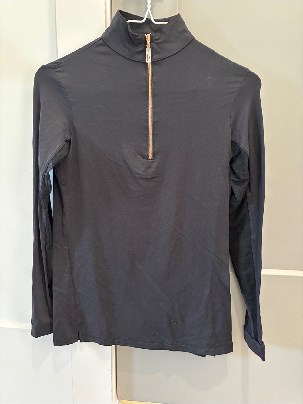 Women’s horse riding Black Long Sleeve Quarter-Zip Top with Gold Zipper